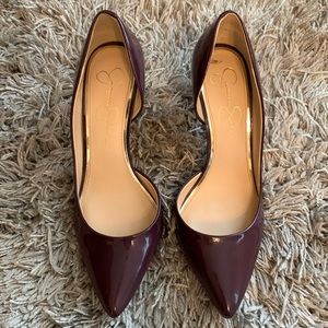 Jessica Simpson Livvy Plum Vegan Patent Leather Pointed Toe Heels